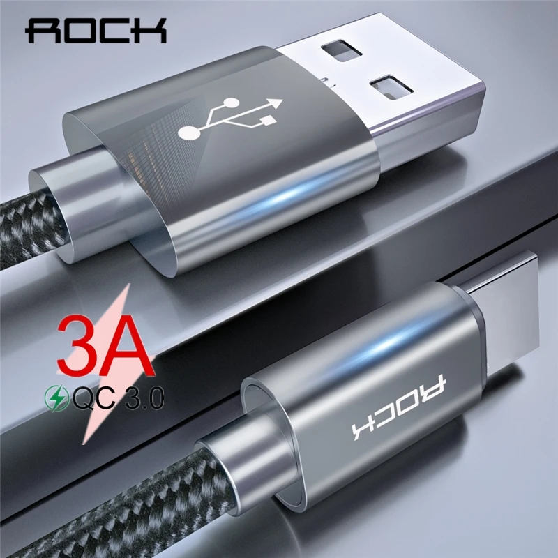 

ROCK 3A 3.0 Type C Cable for Xiaomi Samsung Galaxy S8 OnePlus Nexus Nylon braid Charge Sync USB C Fast Charging USB-C Charger