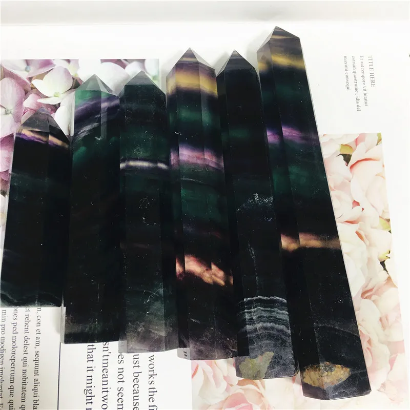 Natural Colorful Crystal tower Rainbow Fluorite Point Hexagonal Pyramid Quartz Wand Energy Ornament Diy Gift 4