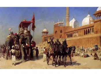 

2 Handmade Art Paintings by Teachers - Great Mogul And Court From Great Mosque At Delhi India Edwin Lord Weeks - Oil on Canvas
