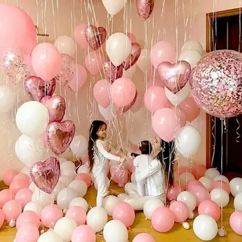 

18inch rose gold heart foil balloon 10inch white pink latex balloon confetti balloon wedding decoration birthday party baby toys