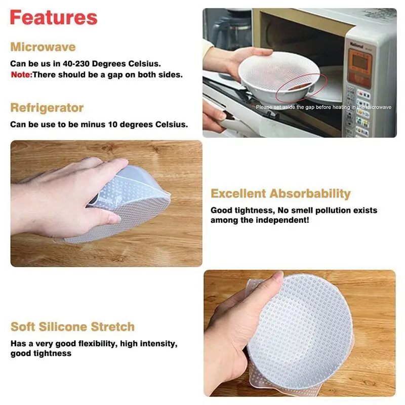 Silicone Storage Covers, 4 Pack of Various Sizes Silicone Stretch Lids for Bowl, Can, Jar and so on