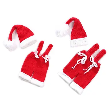 

2Pcs/Set Xmas Newborn Knitting Photography Outfits Crochet Pompom Long Tail Hat 19QF