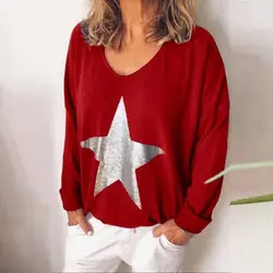 Oeak Женская Повседневная футболка с длинными рукавами с v-образным вырезом, базовая футболка, пуловер, женская футболка 2019