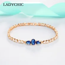 LADYCHIC очаровательный синий зеленый черный кристалл женские браслеты с кубическим цирконием простой личности золотой ювелирный браслет LB1023
