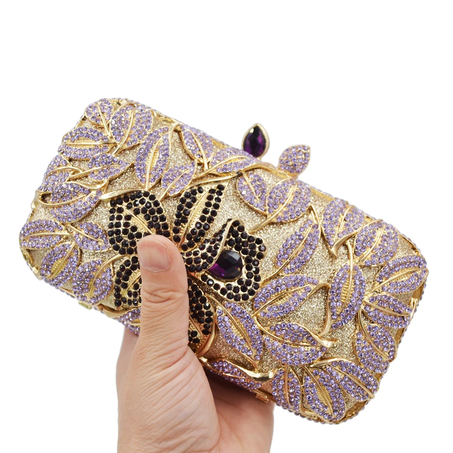 

Luxury Crystal Purse Purple Flower Evening Bags Wedding Purse SM28