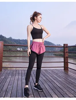 

Yoga running training fitness sports pants female fake two-piece trousers high waist elastic quick-drying tight-fitting manufact