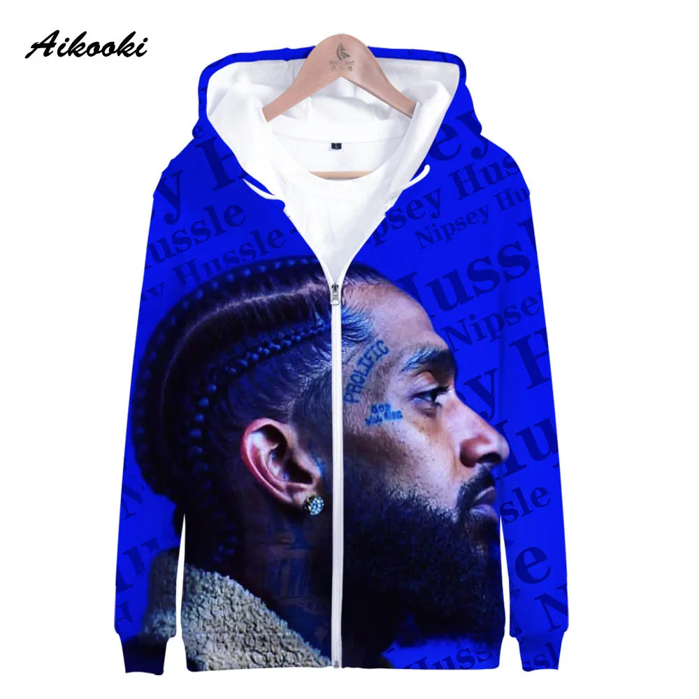 Aikooki Горячая Певица Nipsey Hussle толстовки для мужчин и женщин с капюшоном стойки в средней молнии Толстовка для мужчин s Hoody polluverers