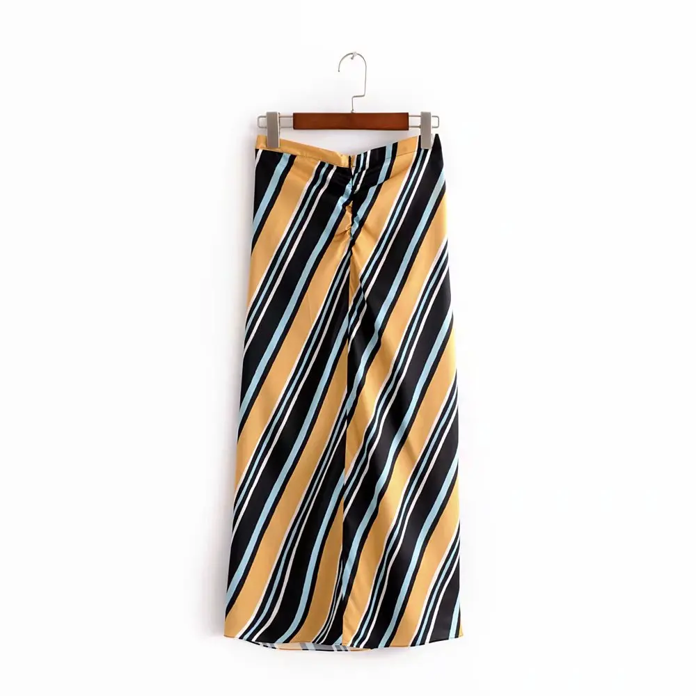 

Western Style Pleated Mixed Colors Stripes High-waisted Mid-length Skirt 2018 Spring And Summer New Style Skirt Slimming S8534