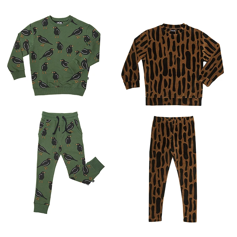 Брендовая детская толстовка и штаны модные топы для маленьких мальчиков с изображением птиц и деревьев, модные осенне-зимние топы для девочек, зимняя одежда для малышей