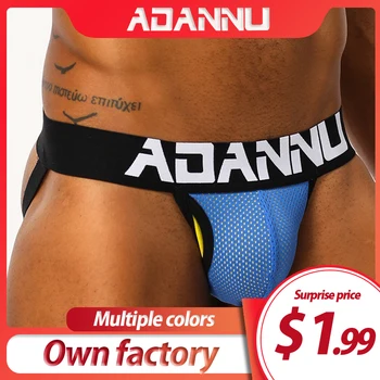

ADANNU Brand Men's Underwear Gay Jockstrap Sexy Men Thong Breathable Mesh Male Panties Cueca Tanga Hombre Erotic Sissy Lingerie