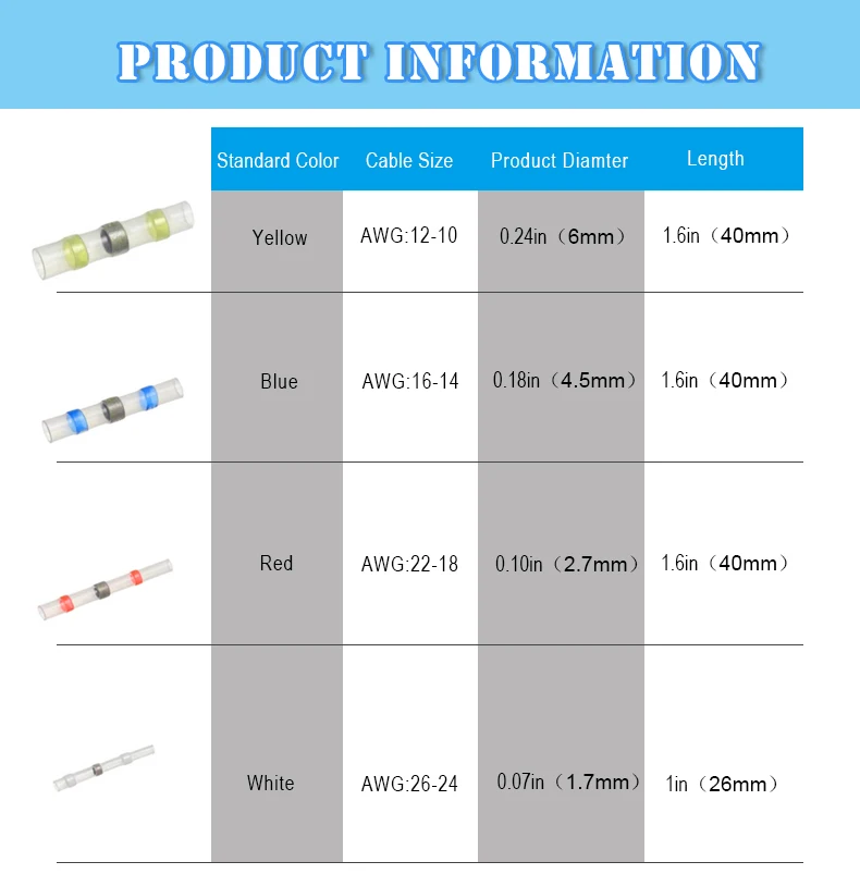 Практичная Тепловая клемма с термоусадочной изоляцией для AWG 26-24 22-18 16-14 12-10 кабельный разъем провода изолированный Водонепроницаемый стыковой пайки Терминал