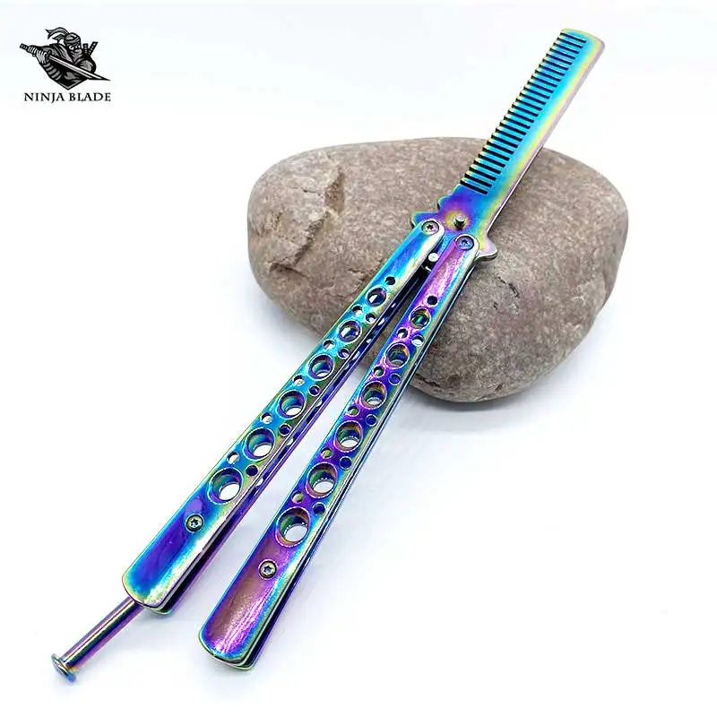 Best Practise Butterfly Knife Rainbow Balisong Trainer Comb Shark Sword  Head Blunt Blade Cheap Price For Beginner Flipping