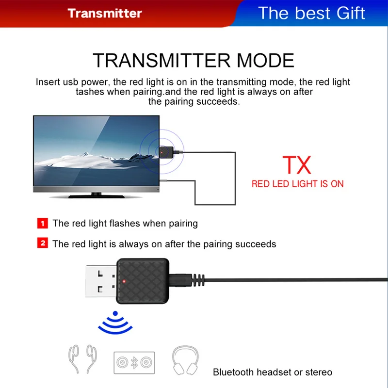 Портативный Bluetooth 5 0 передатчик приемник 3 мм AUX USB Mini 2 в 1 беспроводной стерео