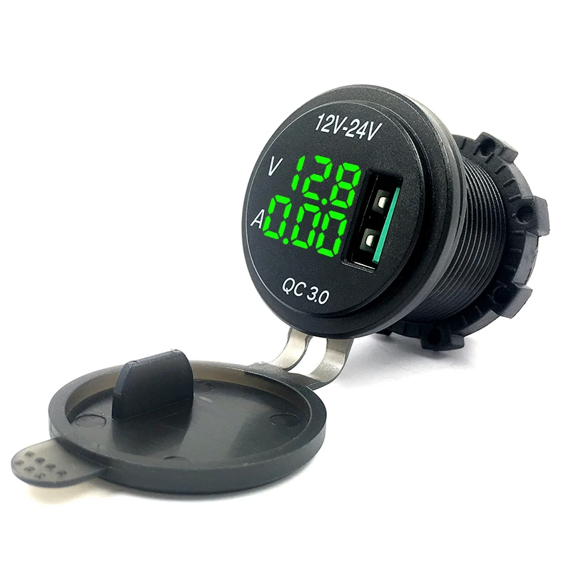 DC12-24V Вольтметр/амперметр/USB быстрая зарядка 3,0 для телефона gps - Название цвета: Зеленый
