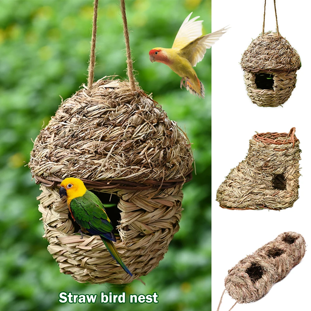 DALIN Nido de pájaros de paja natural trenza casa guacamayo golondrina animales mascotas jaulas accesorios 