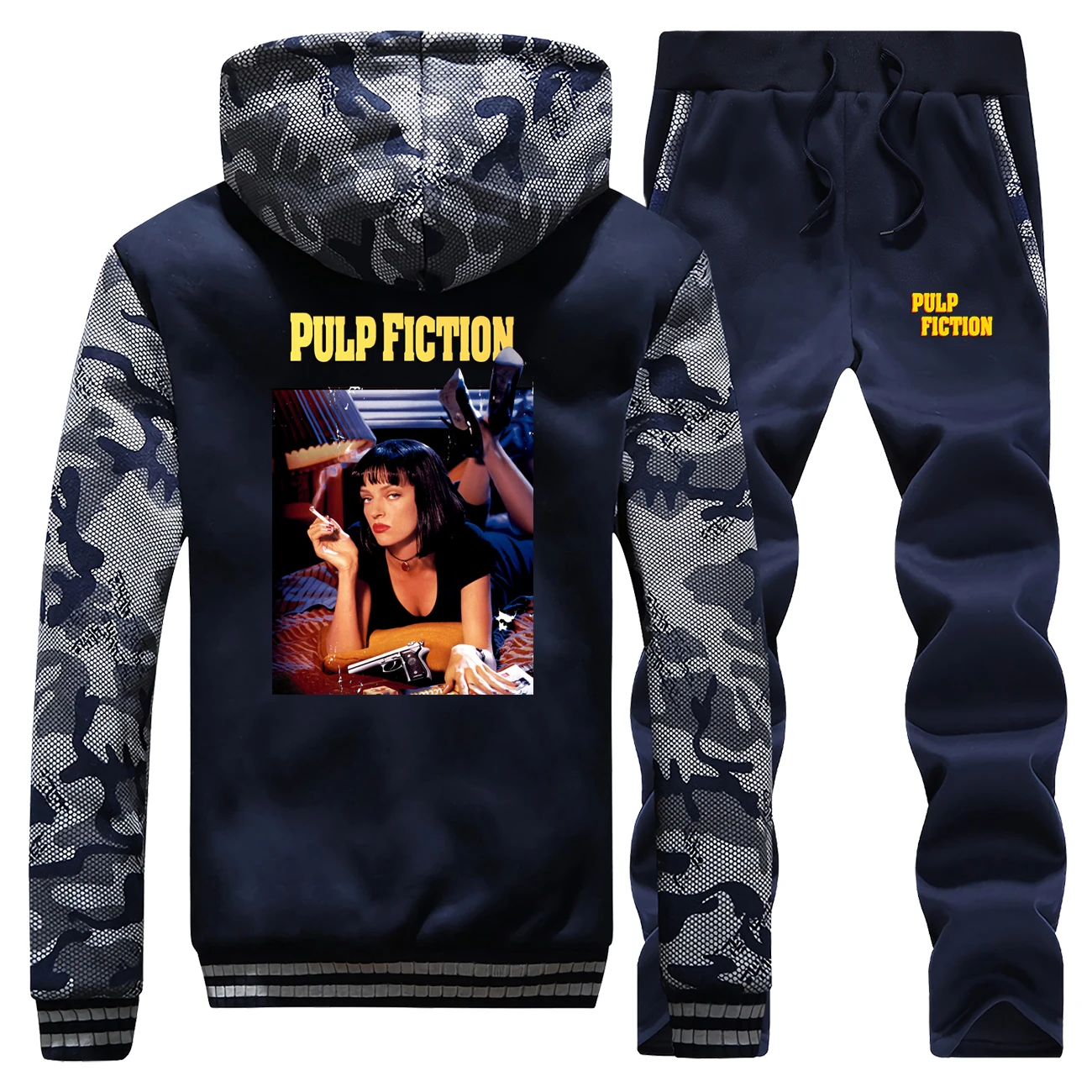 Pulp fiction винтажные мужские толстовки с принтом флисовые зимние новые спортивные костюмы пальто Толстые камуфляжные теплые куртки+ брюки комплект из 2 предметов