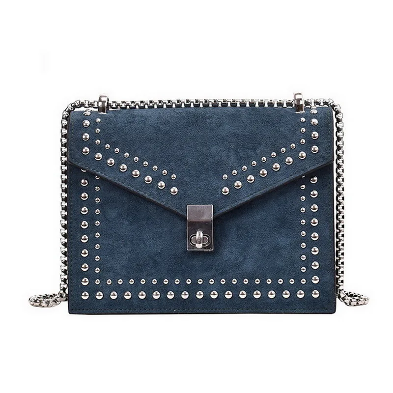 Бренд Puimentiua, сумка через плечо на цепочке с заклепками, женская сумка из искусственной кожи, маленькая сумка-мессенджер на плечо для женщин, дорожные мини-сумки - Цвет: BLUE