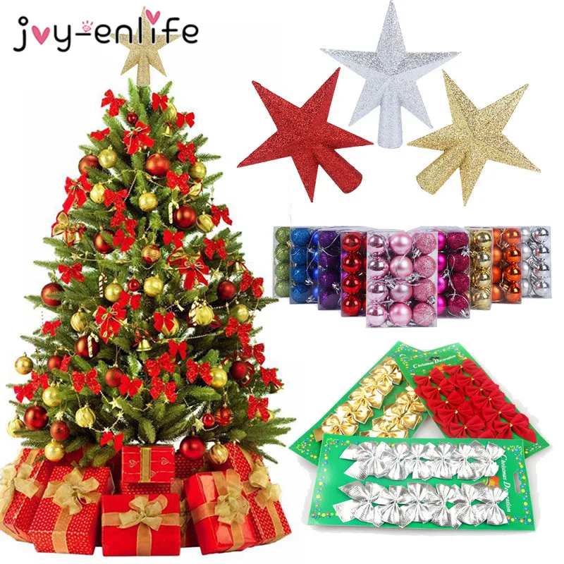 

Merry Christmas Ornaments Noel Xmas Tree Decorations Balls Gold Bowknots Topper Bauble Hanging Home Party Natal Navidad Decor