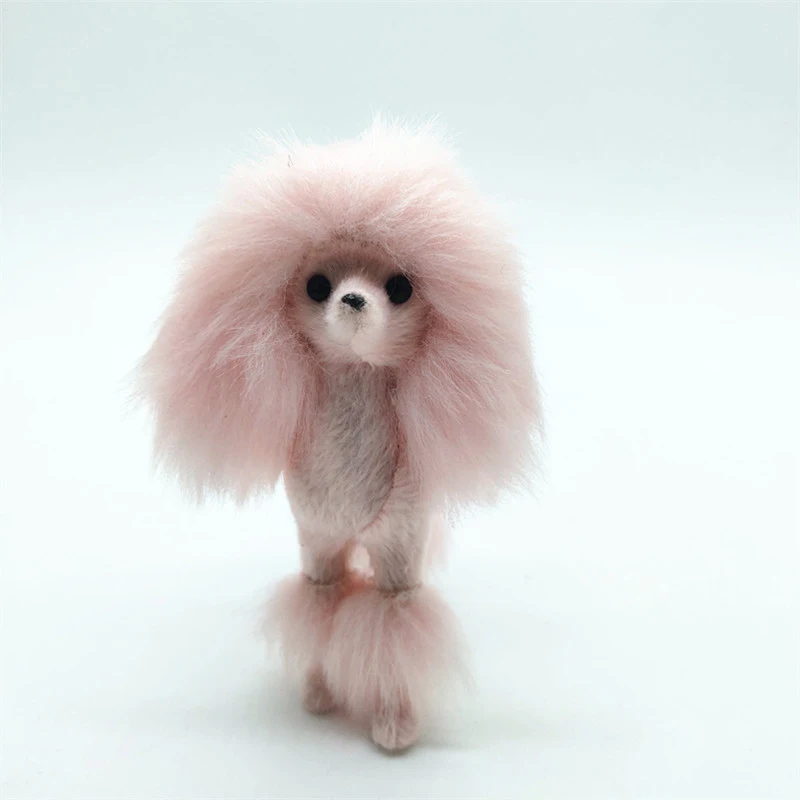 Plush Toy Ornament Crafts Dog Statue Ornament 4 Inch Pink Poodle Figure Simulation Dog Plush Toys Gift Crafts Home Decoration Living Room Decoration