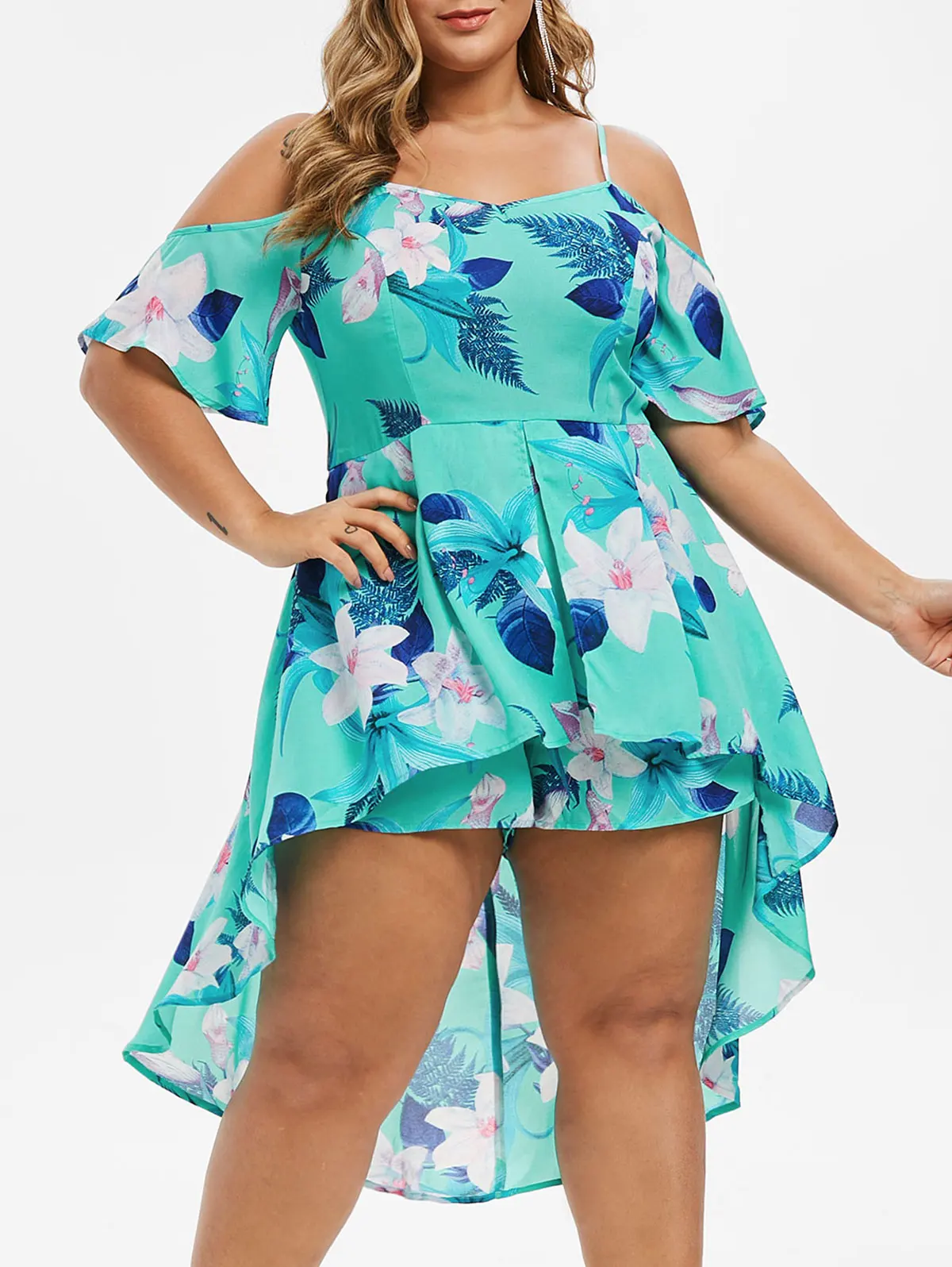 Turquoise Rosegal, большое платье, 5XL, комбинезоны с цветочным принтом, комбинезон на лямках, Летний комбинезон без рукавов, комбинезоны в стиле бохо, женский комбинезон со шлицей - Цвет: Turquoise