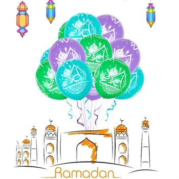 

50pcs/lot 12inch Purple Blue Green Happy Eid Mubarak Latex Balloons Ramadan Islamic New Year Muslim Festival Decoration Supplies