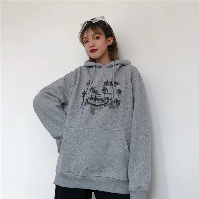 

2019 autumn and winter new thin section hoodedwomen's long section loose wild simple bf students