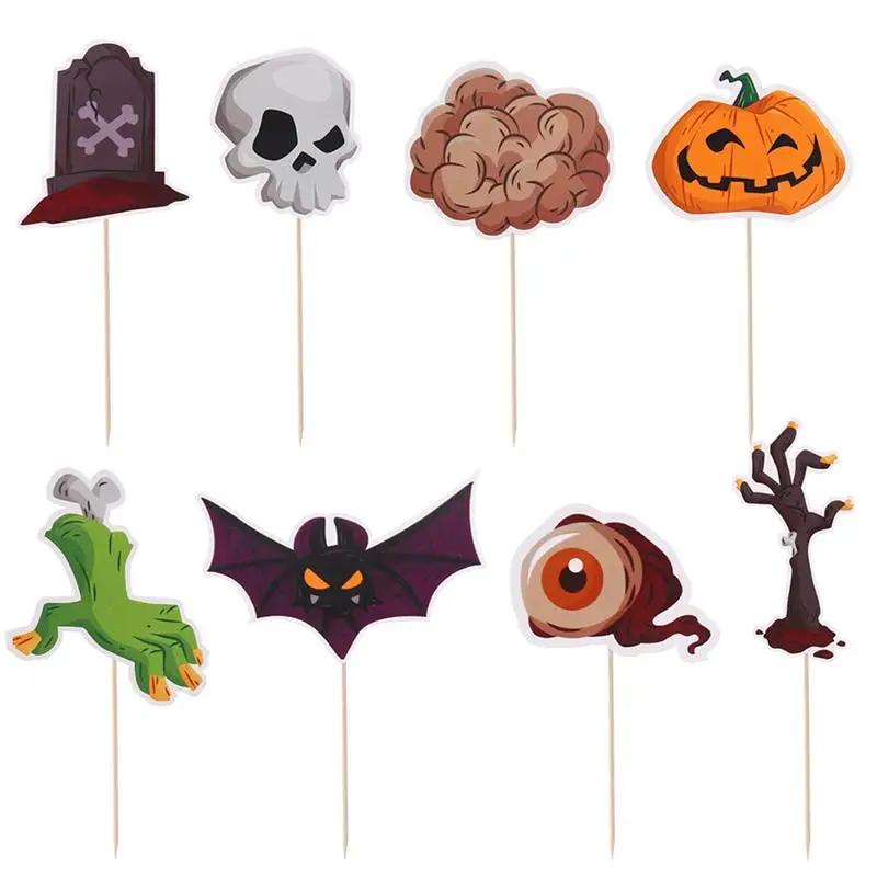 96pcs Cake Decorations Pumpkin Halloween Safe Creative Paper Party Supplies Cupcake Toppers