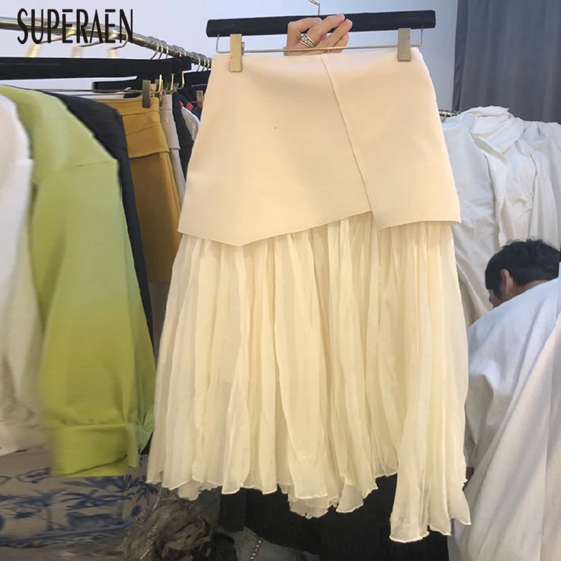 Apricot Корейский стиль, весна и осень, новые женские юбки, модные, одноцветные, хлопковые, нестандартные, в сетку, Прошитые, юбки для женщин Y569 - Цвет: Apricot