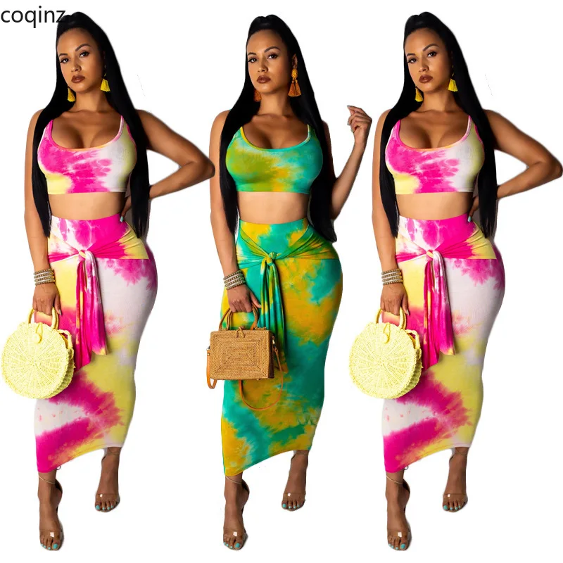 

Plus Size Summer 2019 Two Piece Set Crop Top and Skirt Set Women 2 Piece Set Matching Sets Club Tie Dye Outfits Conjuntos K9350