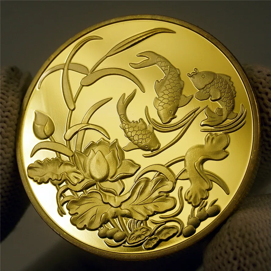 Памятный позолоченная монета Китай кои монеты с рыбами сувенир на удачу подарок Прямая