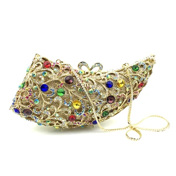 

Classical horn women evening party bag bridal wedding diamond accessories elegant clutches hollow out crystal bag purses