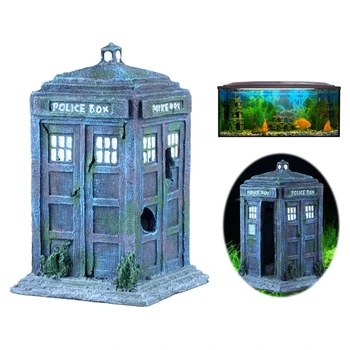 

Retro Phone Booth Style Fish Tank Landscaping Ornament Simulation Crafts Decor