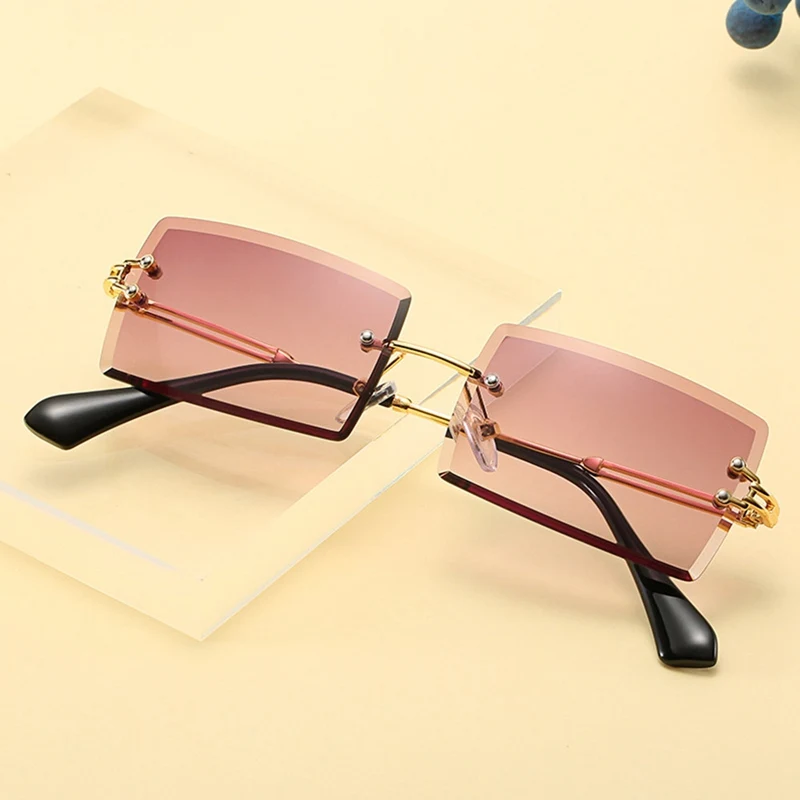 2021 Retro Sunglasses Women Brand Designer Fashion Rimless Gradient Sun Glasses Shades Cutting Lens Ladies Frameless Eyeglasses Women's Glasses