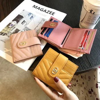 

2020 New Fashion Lady Genuine Cow Leather Ultra-thin Multi-slot Short Wallet Fresh Design Real Cowhide Card Money Folder