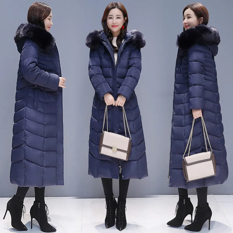 

Photo Shoot 2019 Winter Fashion New Style Korean-style Slim Fit down Jacket Women's over-the-Knee Long down Cotton fu da Fur Col