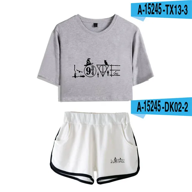 two piece sets HARRYS Glasses Printed Two Piece Set Short Sleeve Crop Top + Shorts Sweat Suits Women Tracksuit Two Piece Outfits Girl Sets ladies loungewear Women's Sets