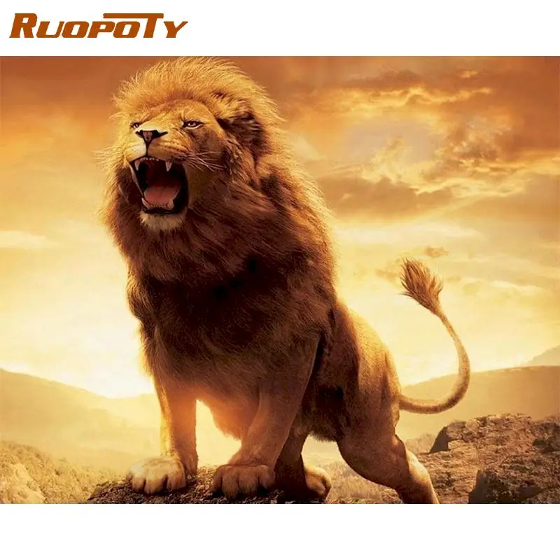 

RUOPOTY Frame Animal DIY Painting By Numbers Lion HandPainted Oil Painting Drawing On Canvas Home Decoration Accessories