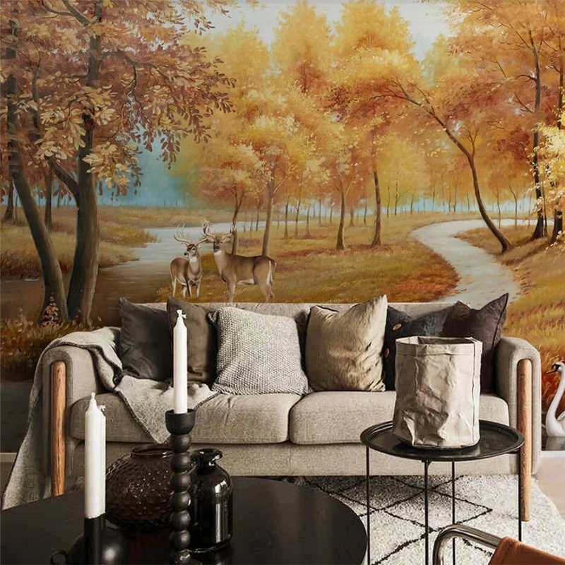 Custom wallpaper 3D stereo photo mural European golden pastoral landscape oil painting elk swan mural TV background wall paper chinese painting paper landscape painting raw rice paper calligraphy painting rice paper calligraphy practice paper 50 sheets