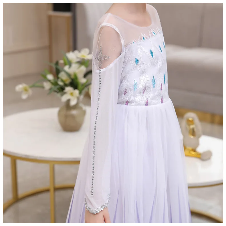 Snow Queen 2 Cosplay Elsa Anna Girls Dress Summer Casual Mesh Princess Dress Party Performance Costume 4-12 Years Kids Dresses