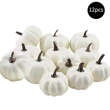

12Pcs set Christmas Halloween White Artificial Pumpkins Fall Harvest Thanksgiving Holiday Home Decor Photography Props