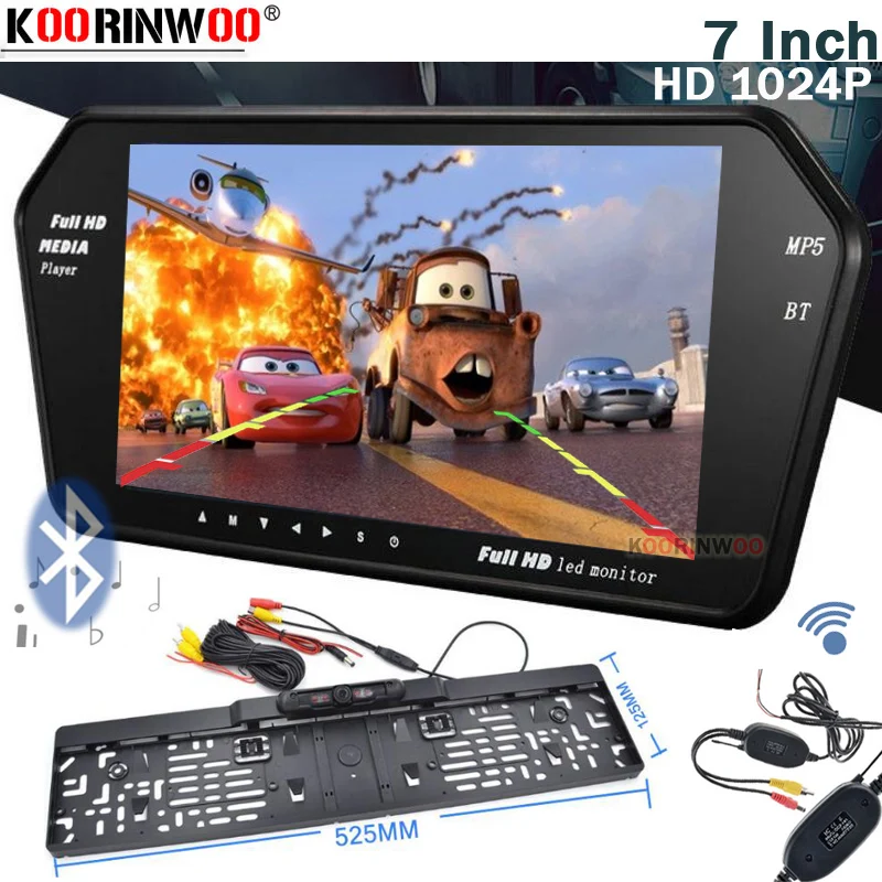 Koorinwoo1024P для sony CCD Автомобильная заднего вида монитор зеркало 7 дюймов медиа Bluetooth USB SD музыкальный плеер Реверсивный Camaera безопасности, парковочный TFT ЖК-дисплей NTSC PAL видео вход