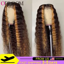 28 In Highlight Ombre Deep Wave Lace Front Human Hair Wigs Honey Blonde Remy Brazilian Hair Wigs For Women Preplucked Baby Hair