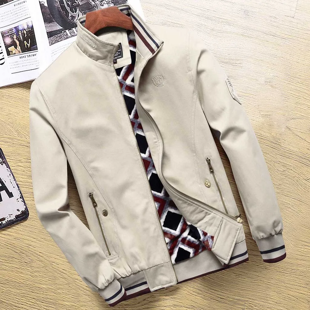 Для Мужчин's осень-зима Повседневное однотонные Цвет отложной воротник куртка пальто молния куртки с длинными рукавами Hombre классические простые Для мужчин Тренч