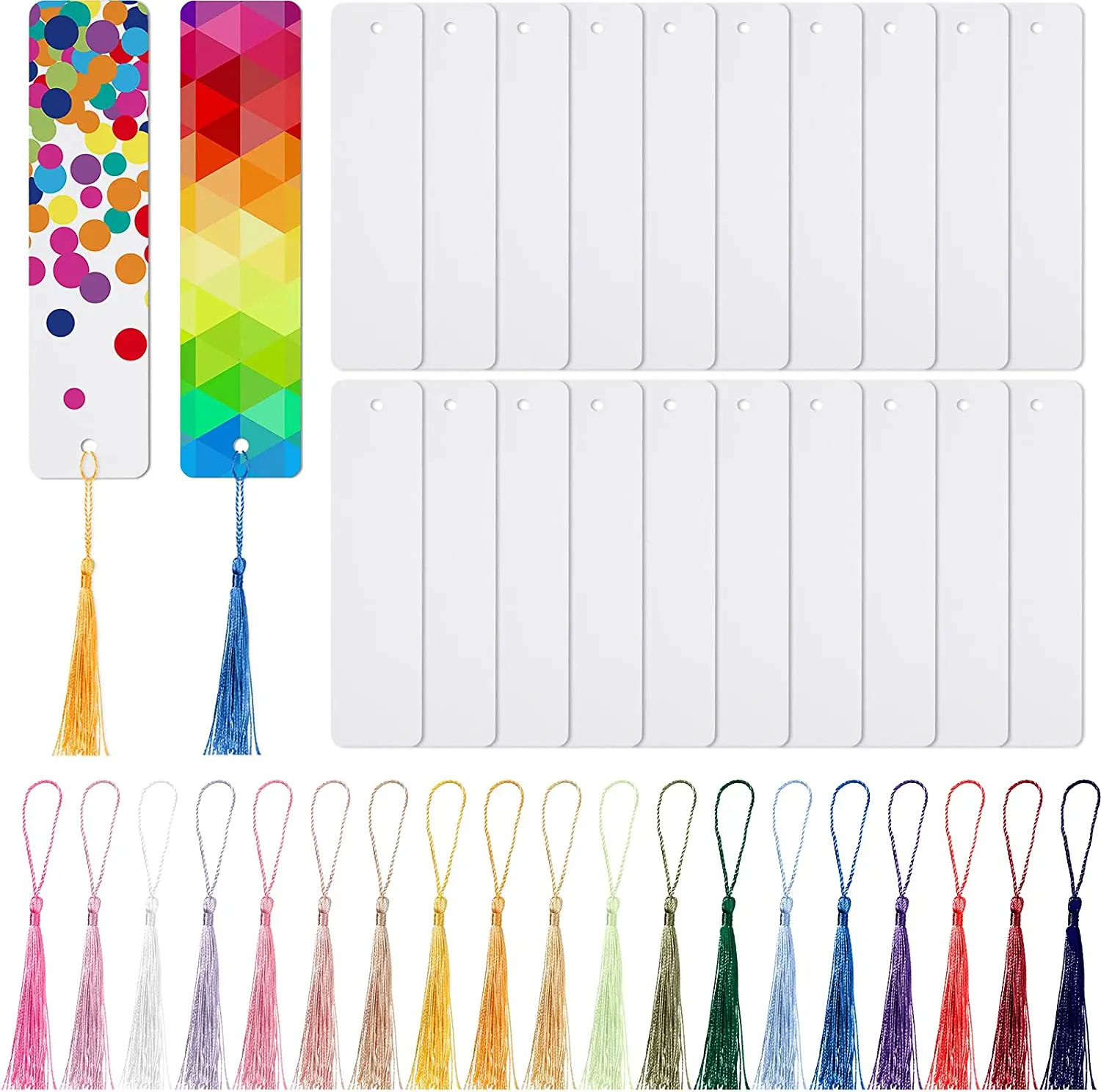 30 Pieces Sublimation Blank Bookmark Heat Transfer Metal Aluminum DIY  Bookmark with Hole and Colorful Tassels for Crafts, Birthday Wedding