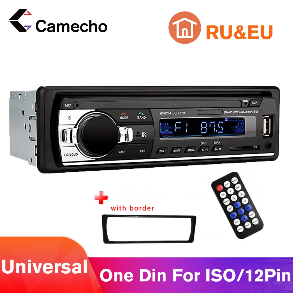 Camecho Bluetooth Авторадио 1 Din автомобильное радио MP3 JSD520 FM Aux вход приемник DC12V SD USB