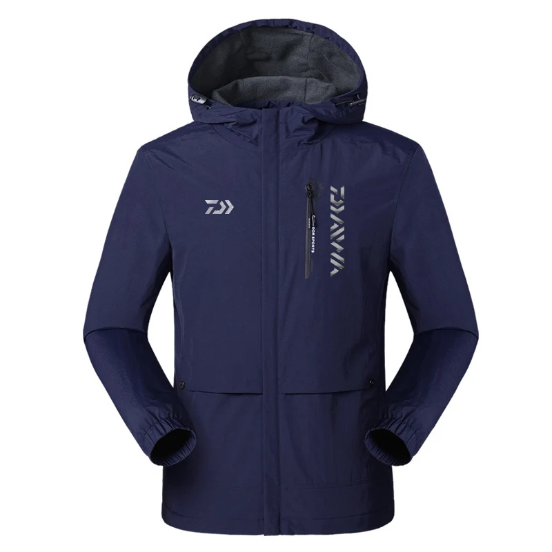 Reflective Daiwa Fishing Clothing Tech Hydrophobic Fishing Clothes Outdoor Camping Keep Warm Hooded Jackets Waterproof Quick Dry - Цвет: dark blue