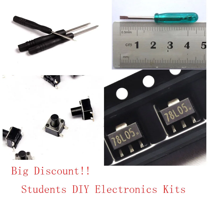 

Student DIY Electronics Kits 4.5*4.5 Switch T8 Screwdrivers mini Flat Screwdriver 78L05 Diode Common Use Components