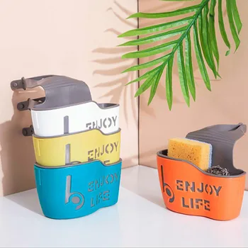 

New Kitchen Organizer Plastic Drain Dish Rack Sink Thickened Sponge Basket Storage Rack Household Storage Hanging Basket Gadgets