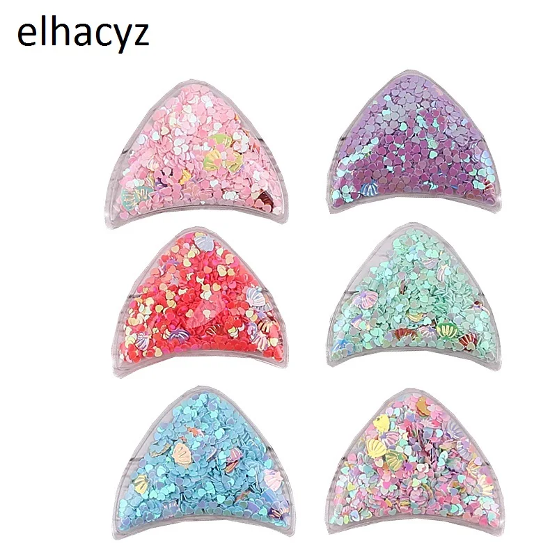 10Pairs 2.5'' Glitter Transparent PVC Sequins Quicksand Cat Ears Patches Appliques For Girls Hairband Kids DIY Hair Accessories