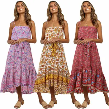 

Women Boho Floral Maxi Dress Summer Beach Long Evening Cocktail Party Dress
